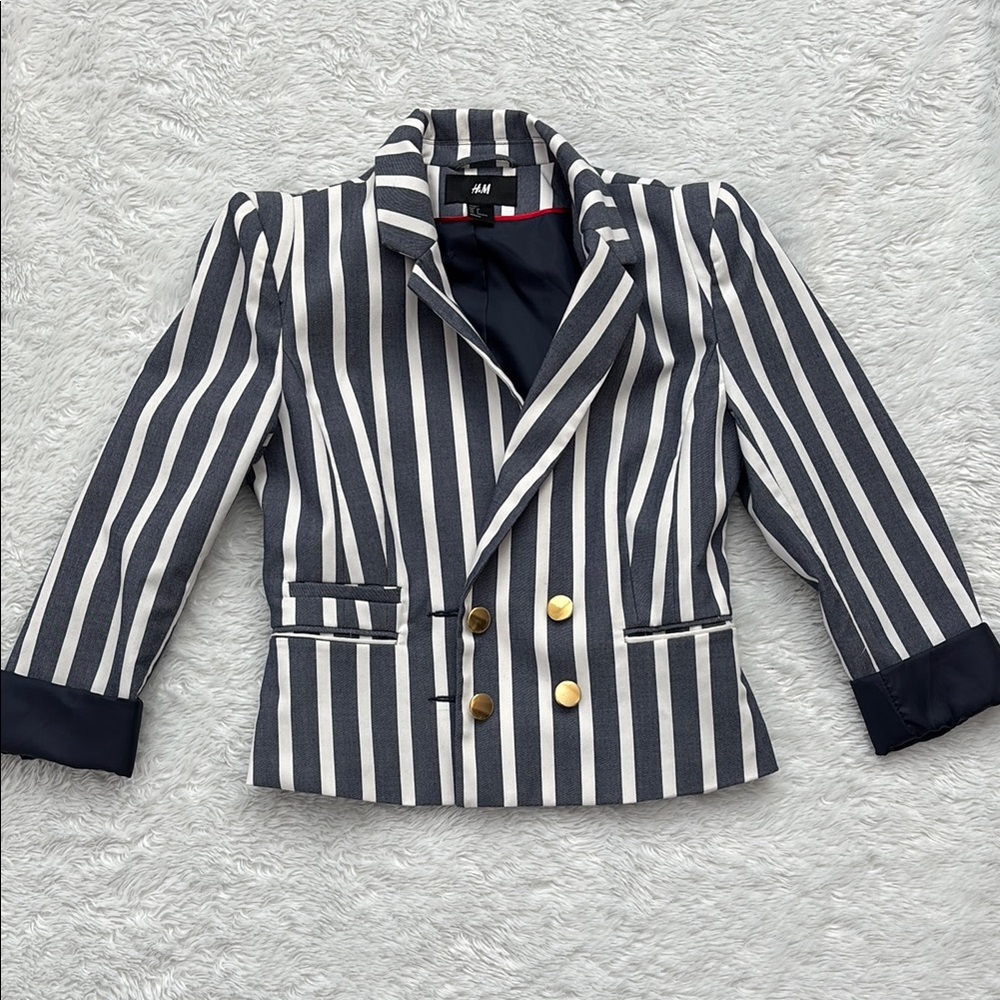 H&M Striped Blazer with Gold Buttons
